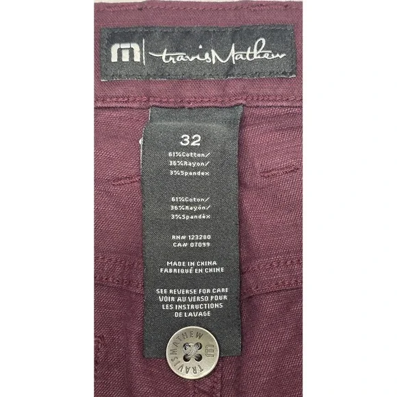 Travis Mathew Mens Size 32 Burgundy‎ Red Chino Pants - Picture 9 of 13